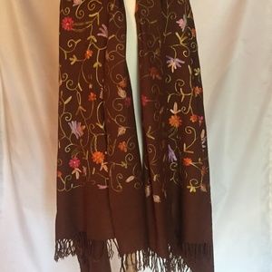 Very Long/Large Wool Wrap with Embroidery
